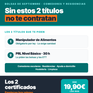 Pack Obligatorios: Manipulador de Alimentos + PRL Nivel Básico 30h