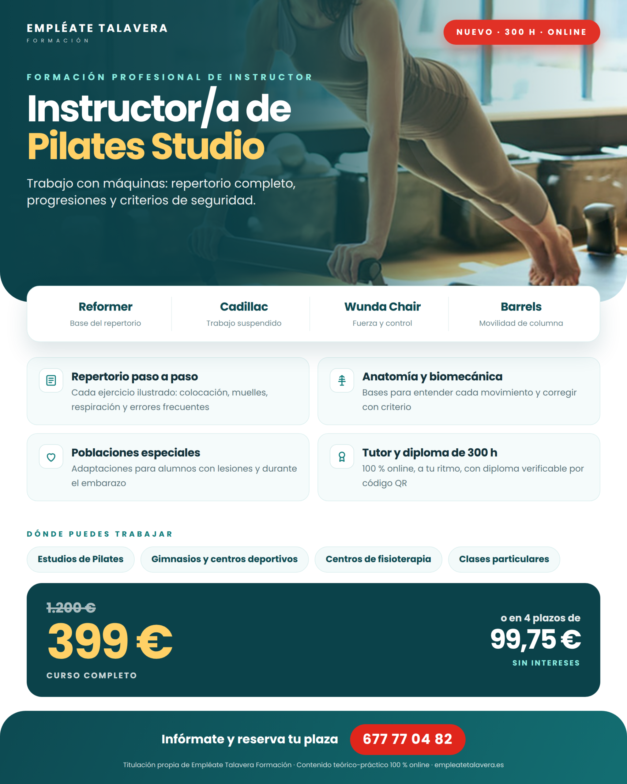 INSTRUCTOR/A DE PILATES STUDIO CON MÁQUINAS 300h